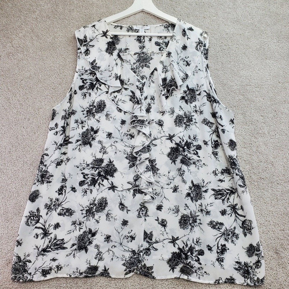 Roz & Ali Woman Plus 3X Floral Sleeveless Ruffle Neck Blouse Top Cottagecore‎